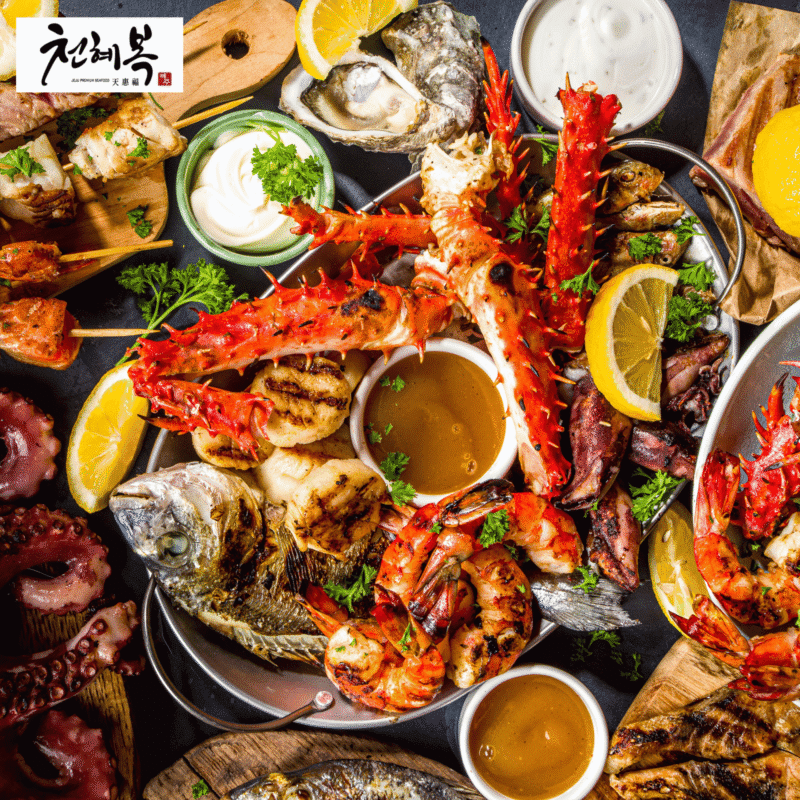 Assortment of fresh seafood items